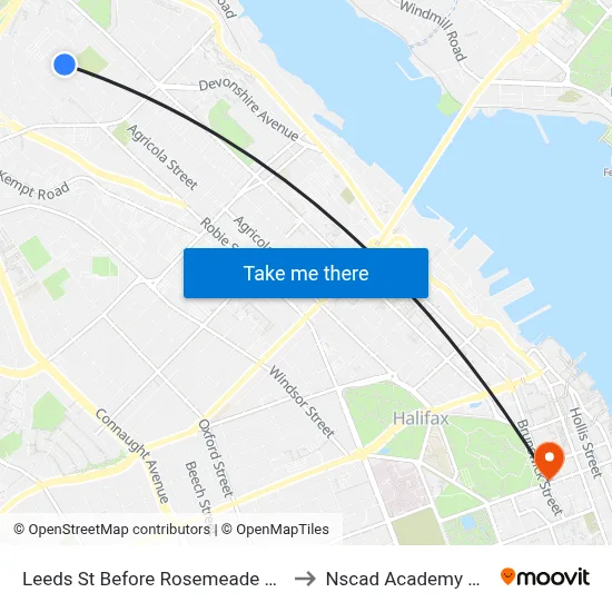Leeds St Before Rosemeade Ave (7133) to Nscad Academy Building map