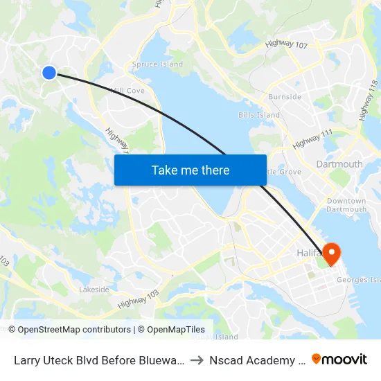 Larry Uteck Blvd Before Bluewater Rd (7014) to Nscad Academy Building map