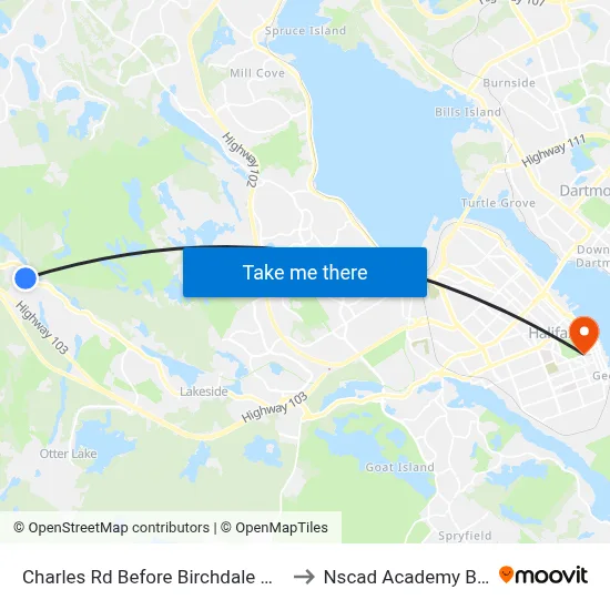 Charles Rd Before Birchdale Ave (9039) to Nscad Academy Building map