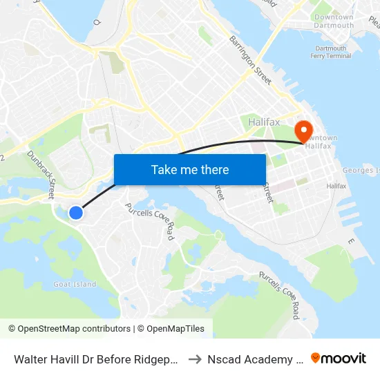 Walter Havill Dr Before Ridgepark Ln (8804) to Nscad Academy Building map