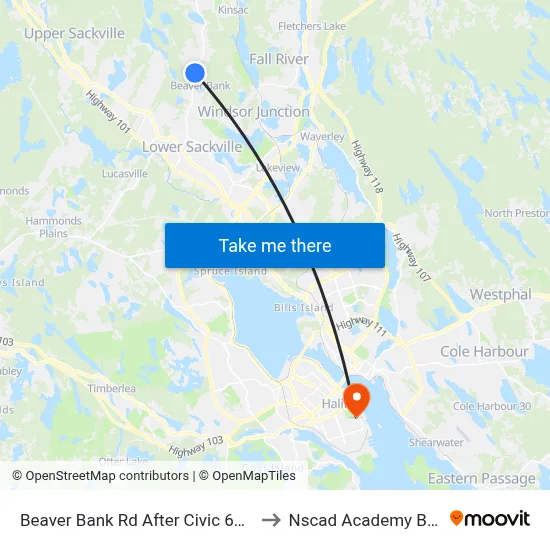 Beaver Bank Rd After Civic 632 (8753) to Nscad Academy Building map