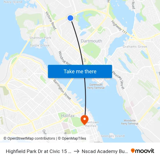 Highfield Park Dr at Civic 15 (6928) to Nscad Academy Building map