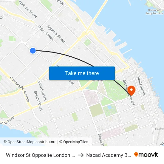 Windsor St Opposite London St (8572) to Nscad Academy Building map