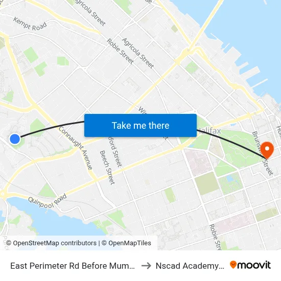 East Perimeter Rd Before Mumford Rd (6621) to Nscad Academy Building map