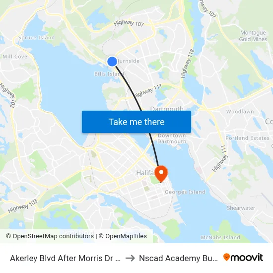 Akerley Blvd After Morris Dr (6006) to Nscad Academy Building map