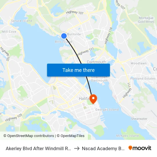 Akerley Blvd After Windmill Rd (6005) to Nscad Academy Building map