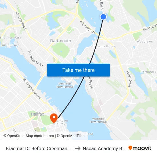 Braemar Dr Before Creelman Dr (6312) to Nscad Academy Building map