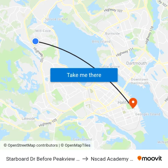 Starboard Dr Before Peakview Way (9092) to Nscad Academy Building map