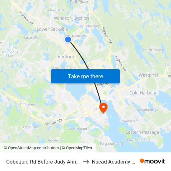 Cobequid Rd Before Judy Anne Ct (6443) to Nscad Academy Building map