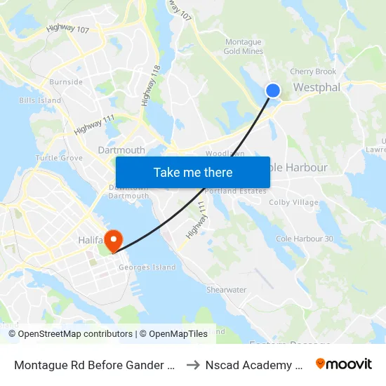 Montague Rd Before Gander Ave (7245) to Nscad Academy Building map
