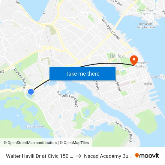 Walter Havill Dr at Civic 150 (8810) to Nscad Academy Building map