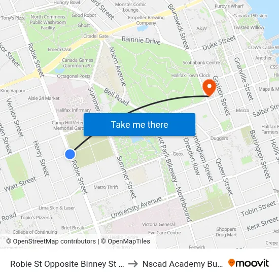 Robie St Opposite Binney St (8219) to Nscad Academy Building map