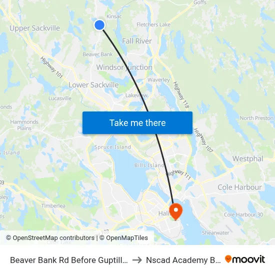 Beaver Bank Rd Before Guptill Cl (8748) to Nscad Academy Building map