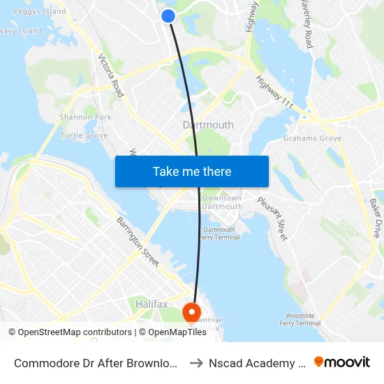 Commodore Dr After Brownlow Ave (6488) to Nscad Academy Building map