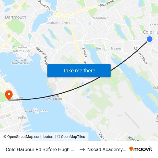 Cole Harbour Rd Before Hugh Allen Dr (6480) to Nscad Academy Building map
