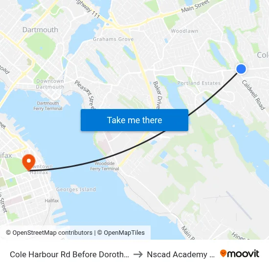 Cole Harbour Rd Before Dorothea Dr (6481) to Nscad Academy Building map