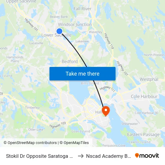 Stokil Dr Opposite Saratoga Dr (8360) to Nscad Academy Building map
