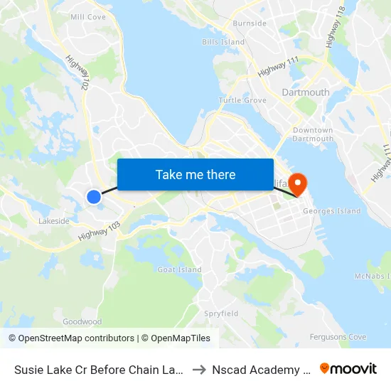 Susie Lake Cr Before Chain Lake Dr (8366) to Nscad Academy Building map