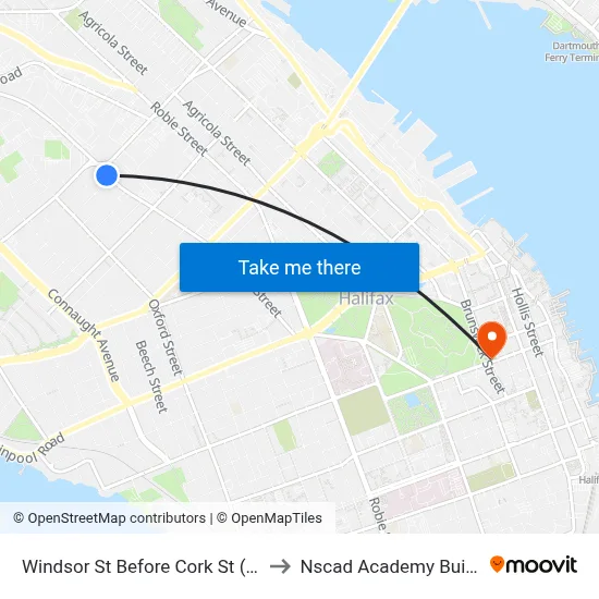 Windsor St Before Cork St (8561) to Nscad Academy Building map