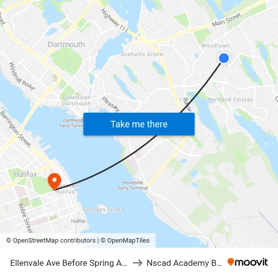 Ellenvale Ave Before Spring Ave (6636) to Nscad Academy Building map