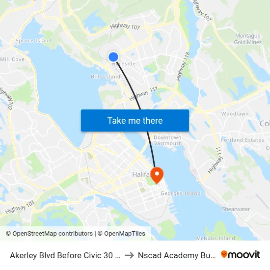 Akerley Blvd Before Civic 30 (6015) to Nscad Academy Building map