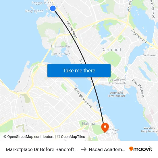 Marketplace Dr Before Bancroft Ln Bay 4 (6014) to Nscad Academy Building map