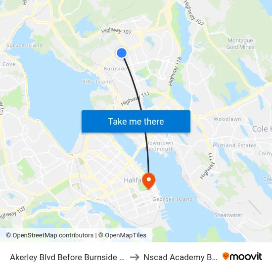 Akerley Blvd Before Burnside Dr (6016) to Nscad Academy Building map
