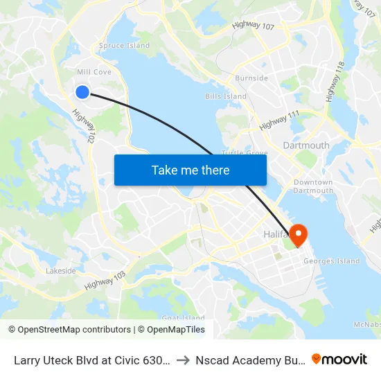 Larry Uteck Blvd at Civic 630 (8878) to Nscad Academy Building map