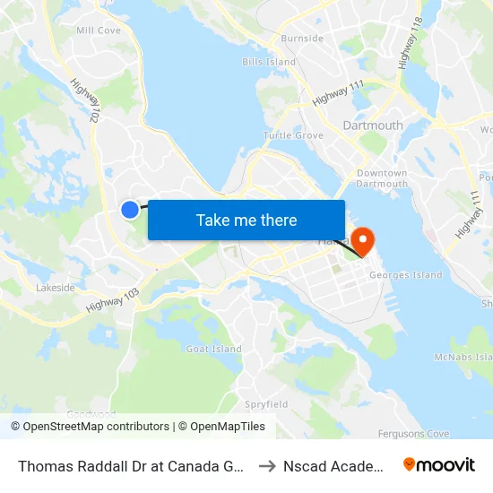 Thomas Raddall Dr at Canada Games Centre (9085) to Nscad Academy Building map