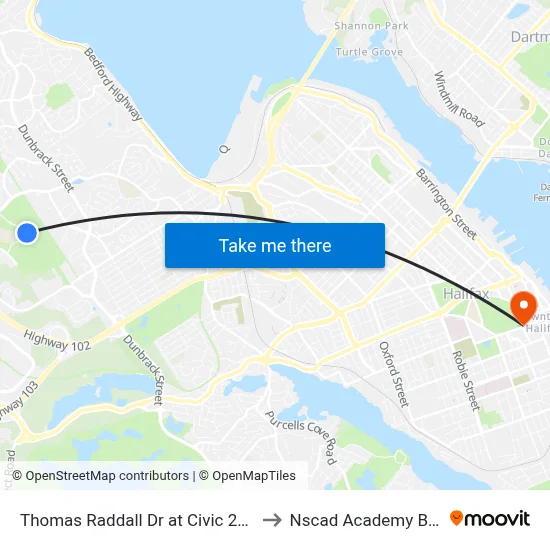 Thomas Raddall Dr at Civic 210 (9084) to Nscad Academy Building map