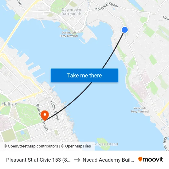 Pleasant St at Civic 153 (8008) to Nscad Academy Building map