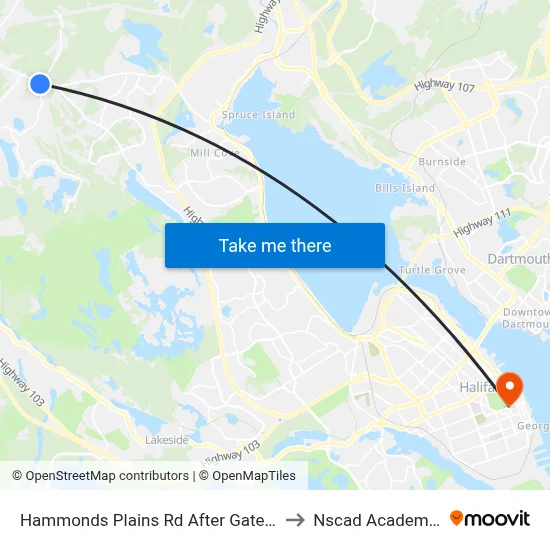 Hammonds Plains Rd After Gatehouse Run (6830) to Nscad Academy Building map
