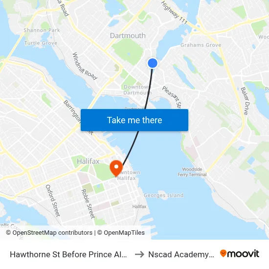 Hawthorne St Before Prince Albert Rd (6839) to Nscad Academy Building map