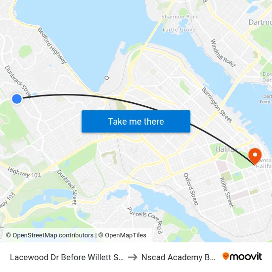Lacewood Dr Before Willett St (7082) to Nscad Academy Building map