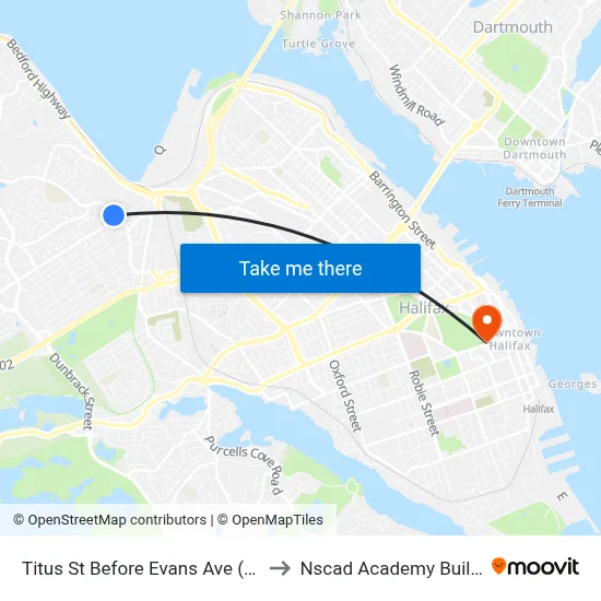 Titus St Before Evans Ave (8396) to Nscad Academy Building map
