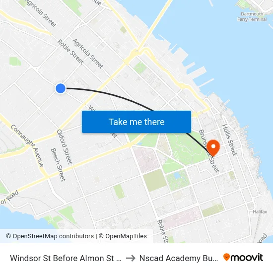 Windsor St Before Almon St (8556) to Nscad Academy Building map