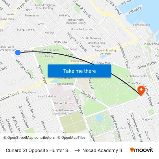 Cunard St Opposite Hunter St (6545) to Nscad Academy Building map