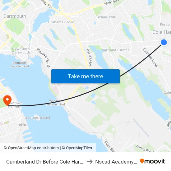 Cumberland Dr Before Cole Harbour Rd (6542) to Nscad Academy Building map
