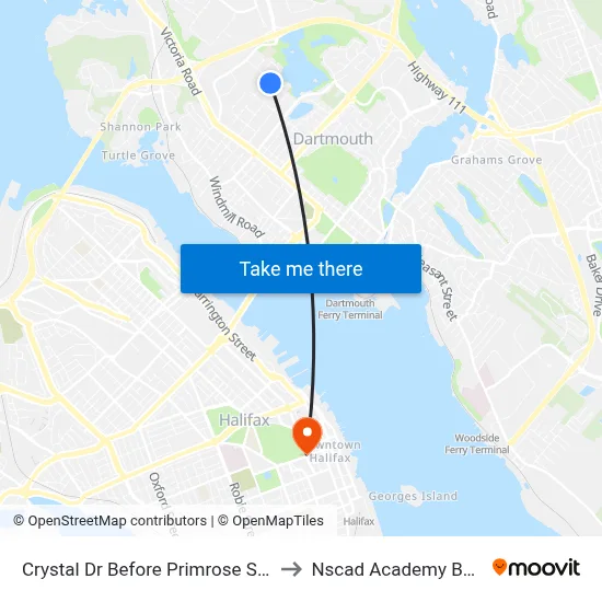 Crystal Dr Before Primrose St (6540) to Nscad Academy Building map