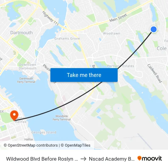 Wildwood Blvd Before Roslyn Dr (8486) to Nscad Academy Building map