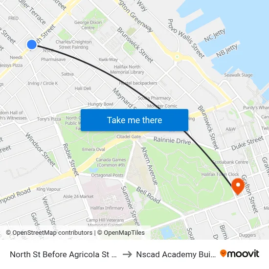North St Before Agricola St (7349) to Nscad Academy Building map