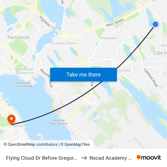 Flying Cloud Dr Before Gregory Dr (2324) to Nscad Academy Building map