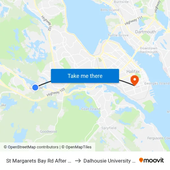 St Margarets Bay Rd After Raines Mill Rd (2328) to Dalhousie University Carleton Campus map