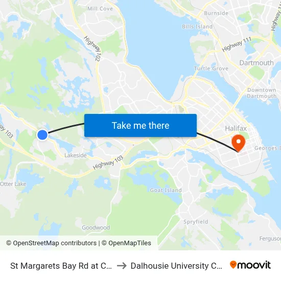 St Margarets Bay Rd at Civic 1917 (2330) to Dalhousie University Carleton Campus map