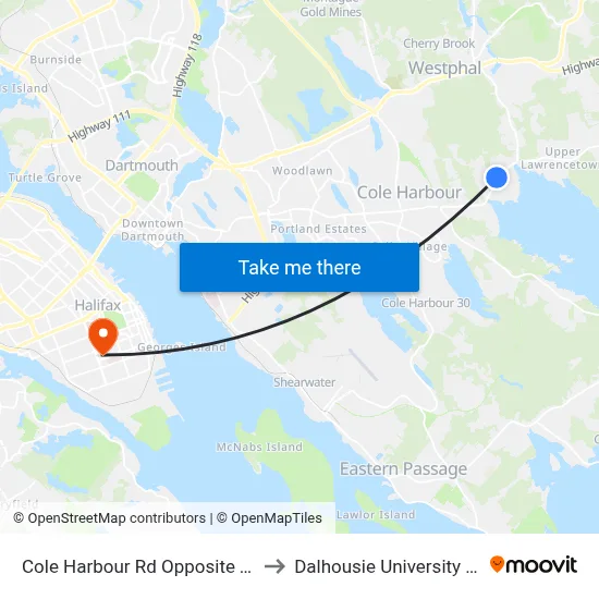Cole Harbour Rd Opposite To Pacific Ave (2342) to Dalhousie University Carleton Campus map