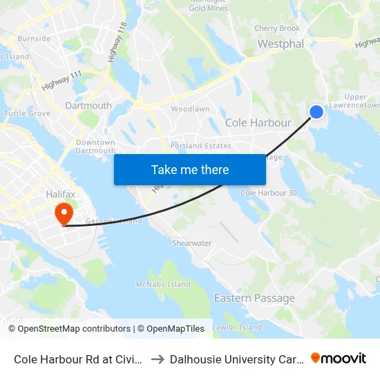 Cole Harbour Rd at Civic 1722 (2343) to Dalhousie University Carleton Campus map