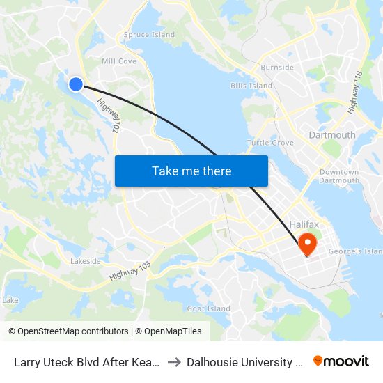 Larry Uteck Blvd After Kearney Lake Rd (6298) to Dalhousie University Carleton Campus map