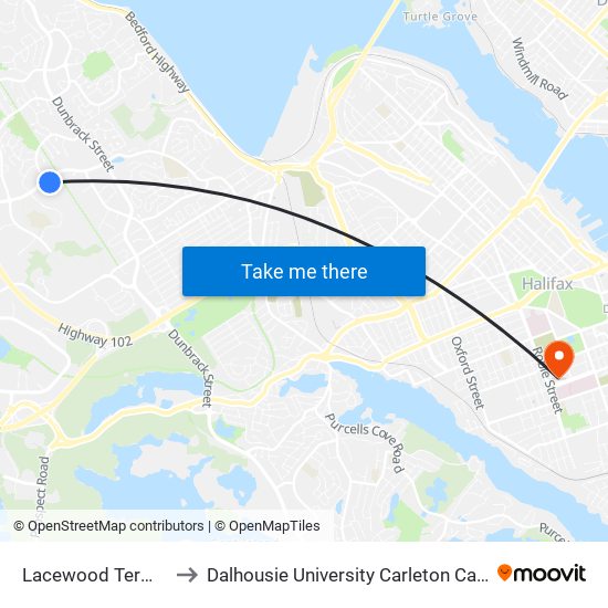 Lacewood Terminal to Dalhousie University Carleton Campus map