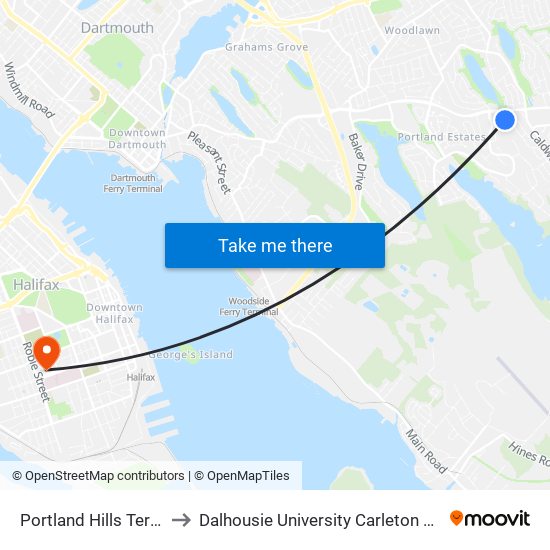 Portland Hills Terminal to Dalhousie University Carleton Campus map