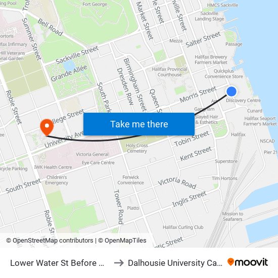 Lower Water St Before Morris St (8866) to Dalhousie University Carleton Campus map